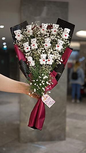 Cipsolu beyaz ayıcık buketi