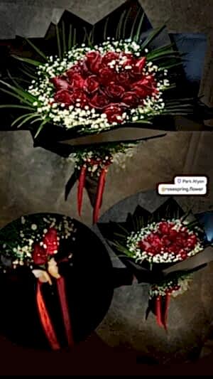 Yaprak, Kırmızı Gül ve Cipso Detaylı Söz Kız İsteme Buketi