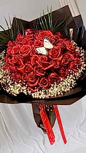 Kelebekli ve Cipsolu Kız İsteme Söz Buketi Kırmızı Güllü