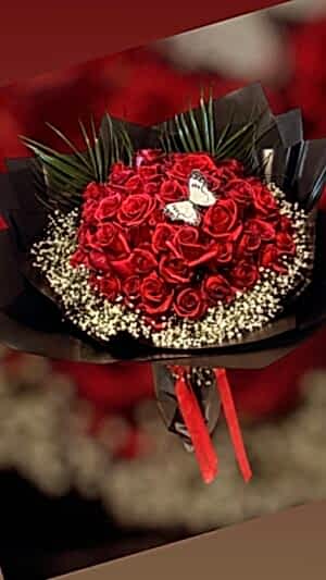 Alternative view of Kelebekli ve Cipsolu Kız İsteme Söz Buketi Kırmızı Güllü